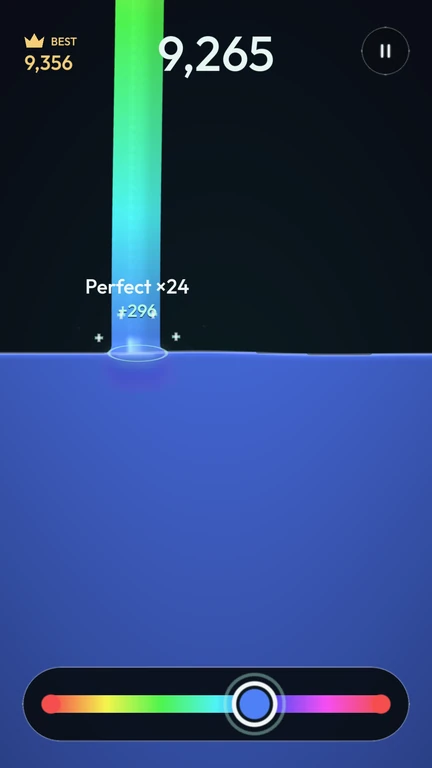 A rainbow stream flowing into the liquid during a perfect-match streak.